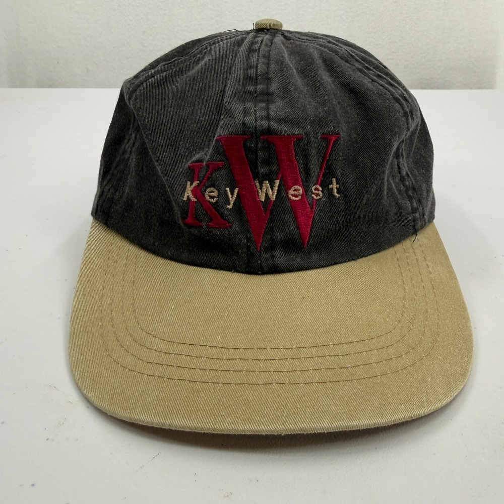 Key West Hat Adult OSFA Black Tan Embroidered Cotton Strapback Faded Cap J Hats